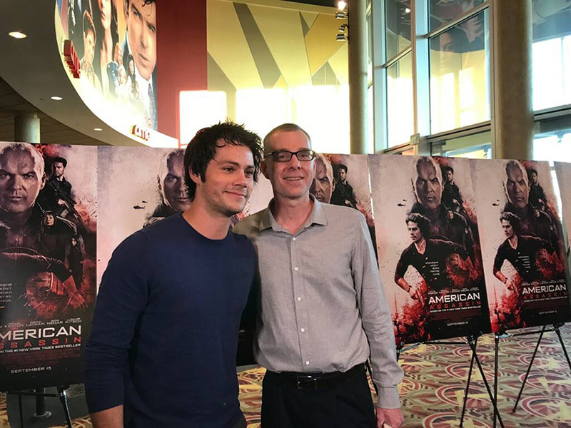 Dylan O'Brien and Kyle Mills at American Assassin premier in Roseville, MN, during the Enemy of the State book tour.